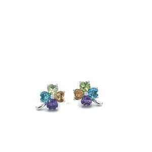 Clover Studs Earrings with Gems in 925 Sterling Silver